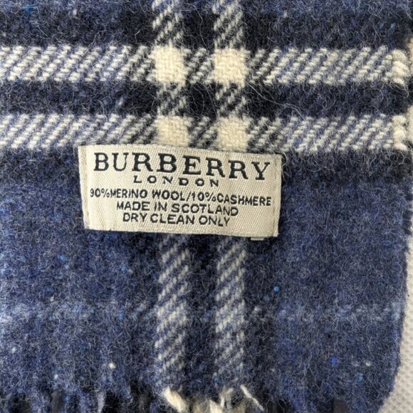 Burberry Classic Unisex Check Scarf Blue 90% Merino wool 10% Cashmere Fast Ship - Picture 2 of 7